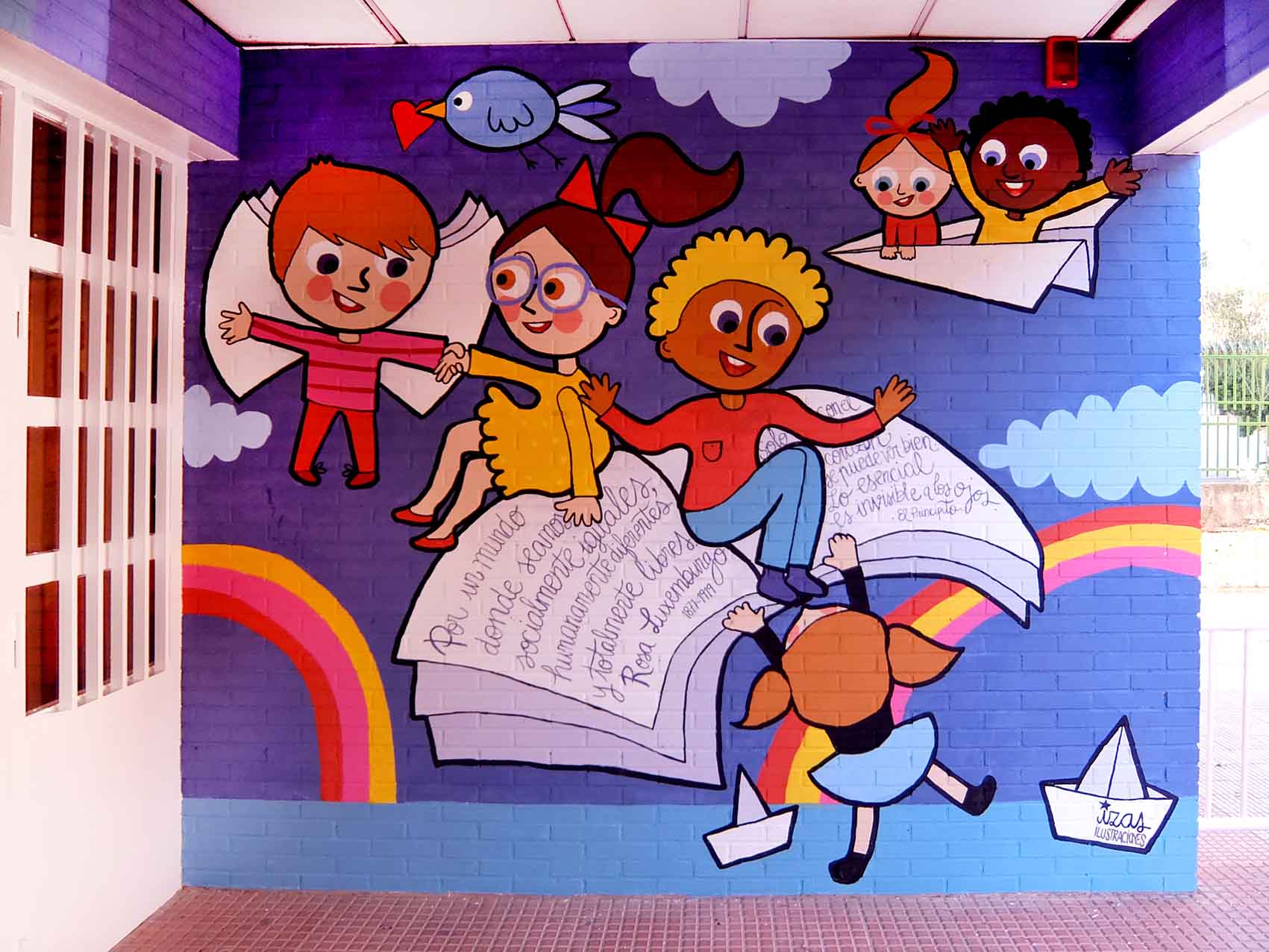 mural izas rosa luxemburgo robótica y biblioteca 2