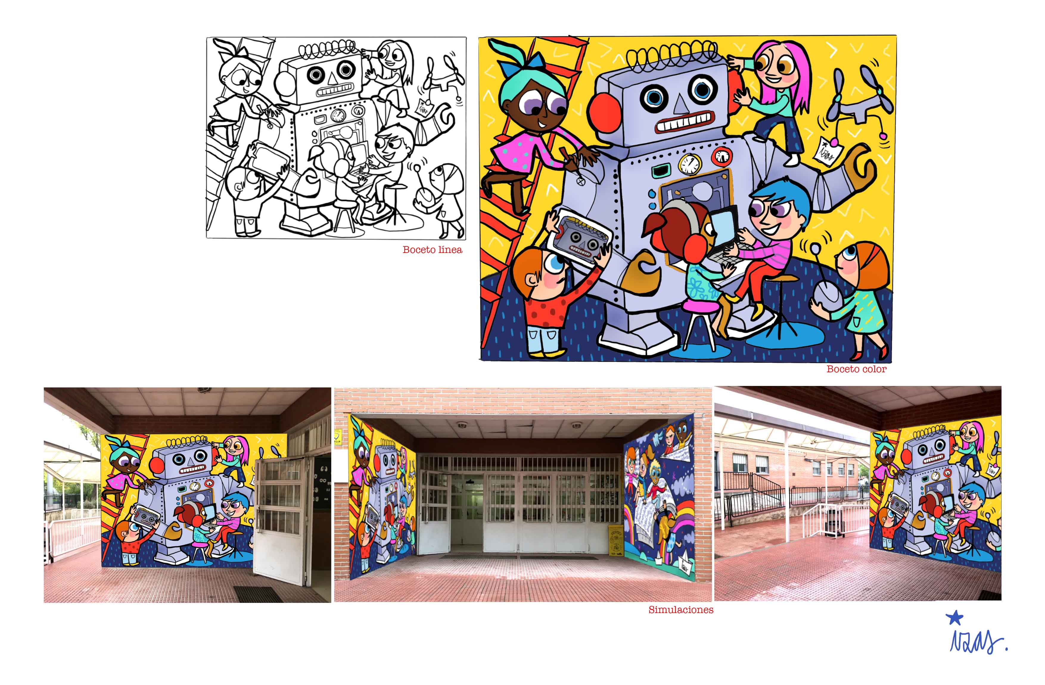 mural izas rosa luxemburgo robótica y biblioteca proyecto 2