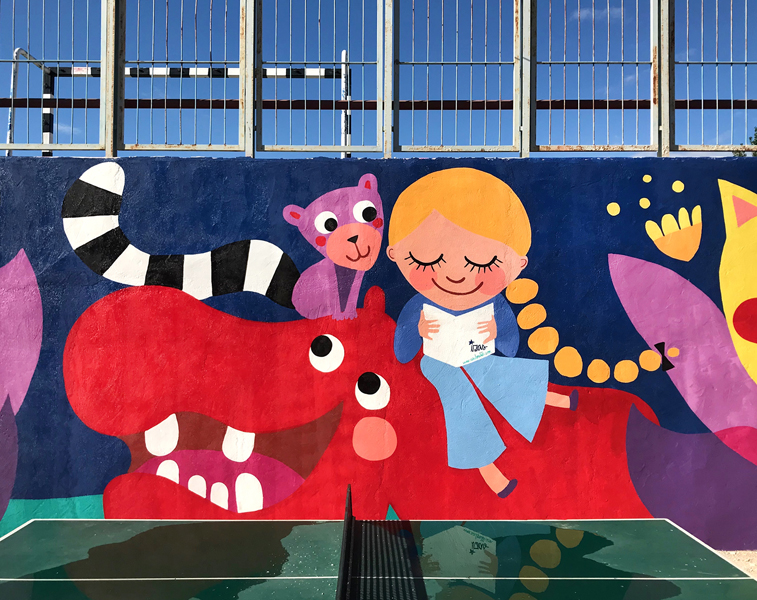 mural izas azulpatio lorca alcorcón detalle hipopótamo 3