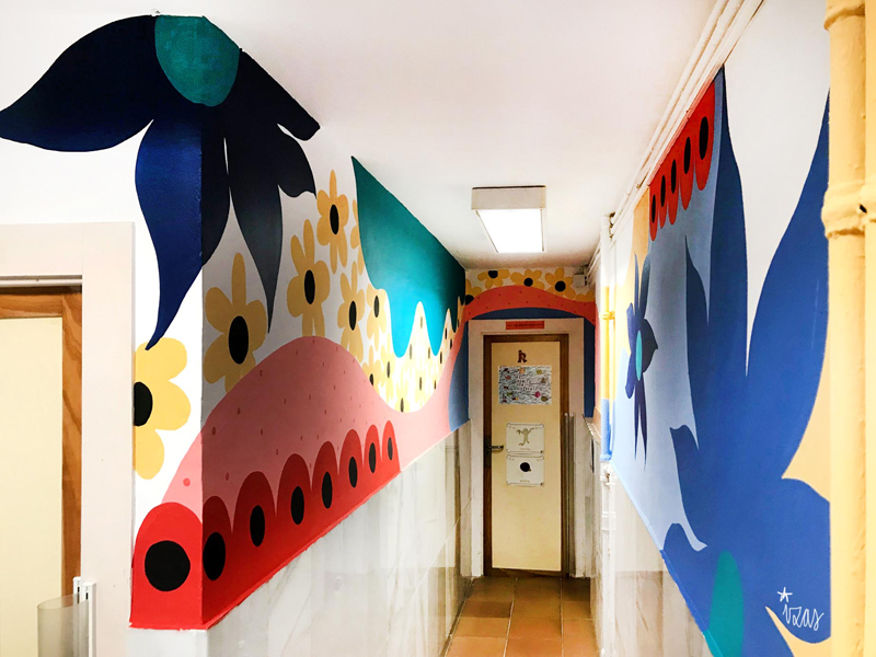 mural izas azulpatio cp jr jimenez interior ala derecha detalle pasillo fondo