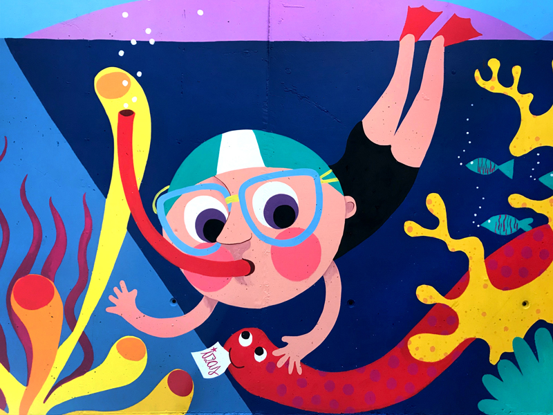 mural izas azulpatio colegio zazuar piscina detalle 9
