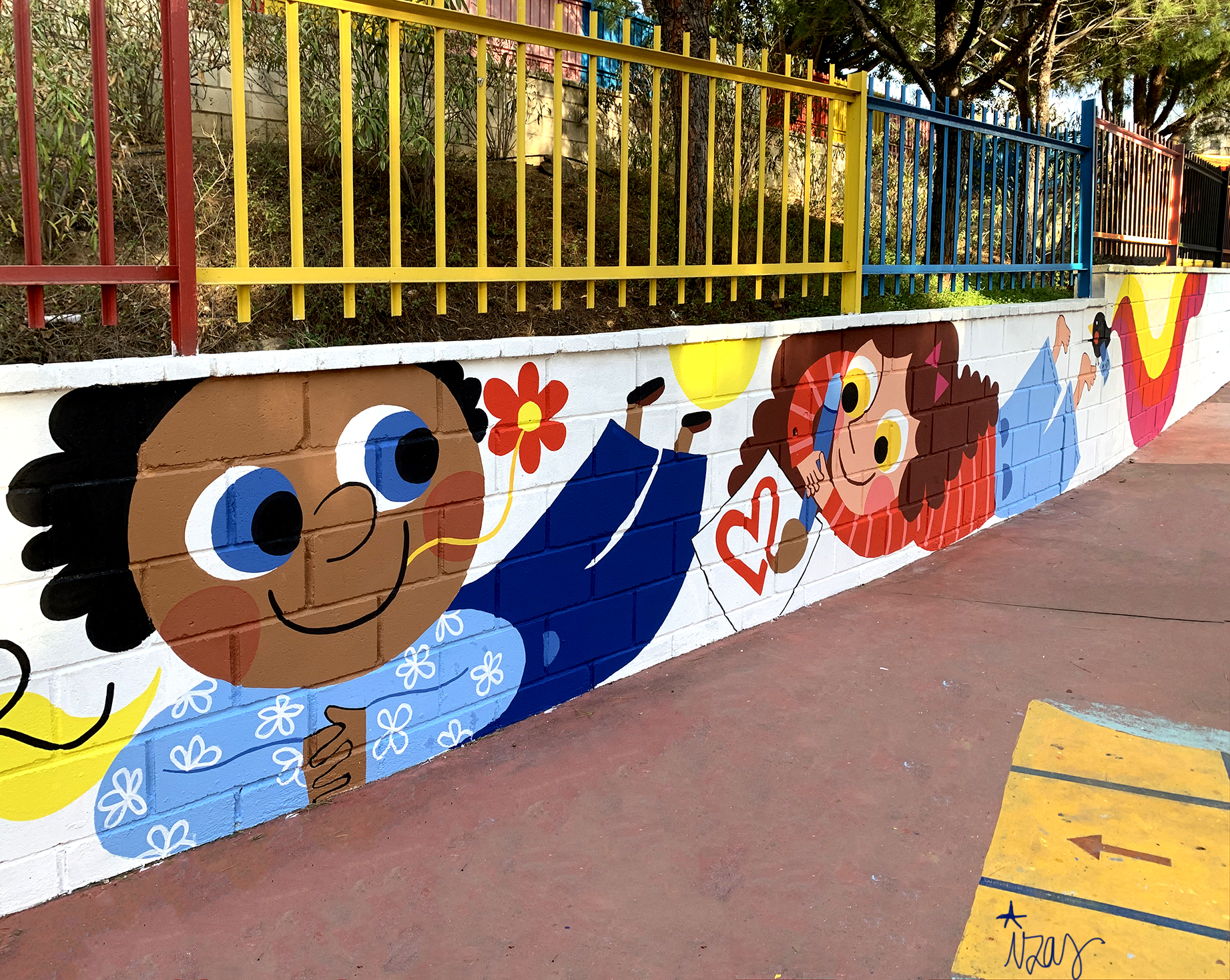 mural izas azulpatio CEIP Gandhi detalle7