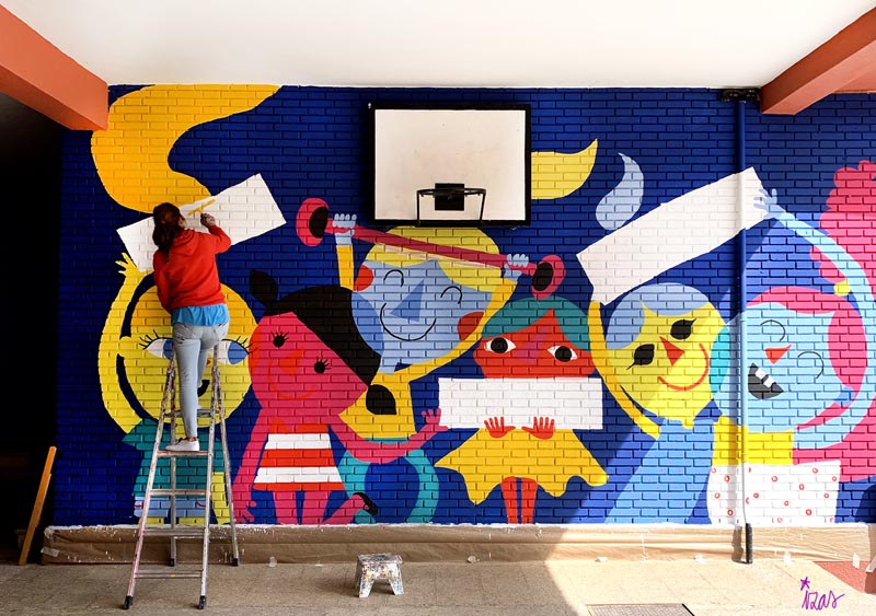 mural izas azulpatio CEIP San Salvador juntas mejores proceso 4
