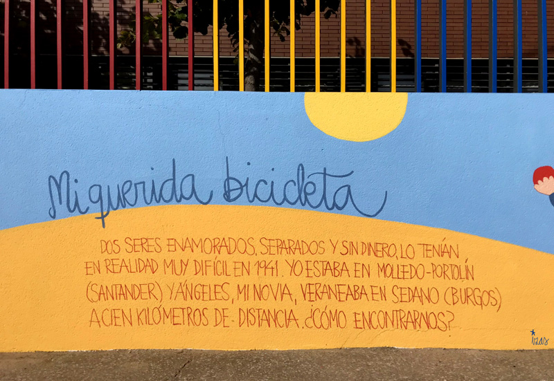 mural izas azulpatio dibujando la palabra ceip delibes detalle 5
