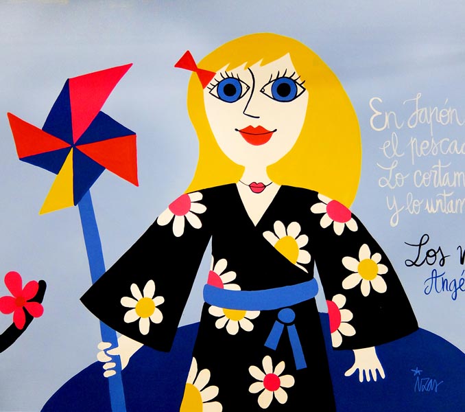 mural izas azulpatio dibujando la palabra ceip fray enrique florez detalle 1