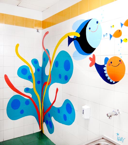 mural izas azulpatio ceip eduardo rojo baño primaria 2